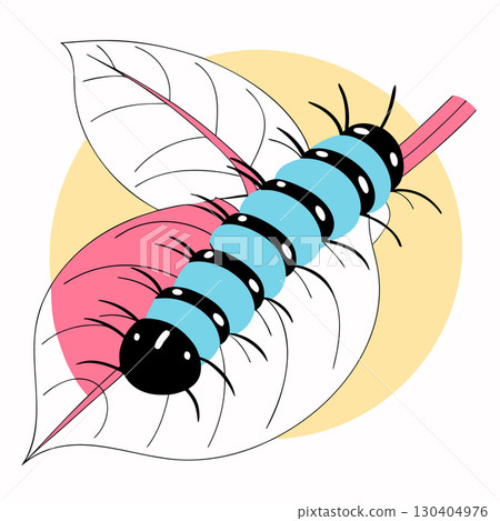 Abstract caterpillar on leaves. Minimalistic flat vector illustration. Abstract caterpillar on leaves. Minimalistic flat vector illustration. 130404976