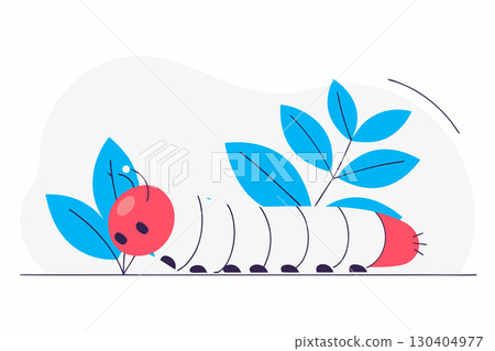 Caterpillar on leaf image. Flat vector illustration. Caterpillar on leaf image. Flat vector illustration. 130404977