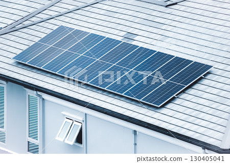 Solar roof top, Solar panel installed at modern house roof for saving home energy electricity cost. Solar roof top, Solar panel installed at modern house roof for saving home energy electricity cost. 130405041