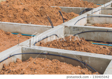 Footing foundation construction site, Shallow Foundation ground floor concrete beams structure 130405042