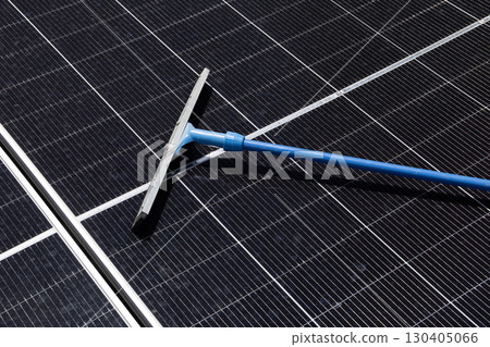 Cleaning Solar Panel concept, Sweeper dirty dust for power efficiency at solar panel surface tool 130405066