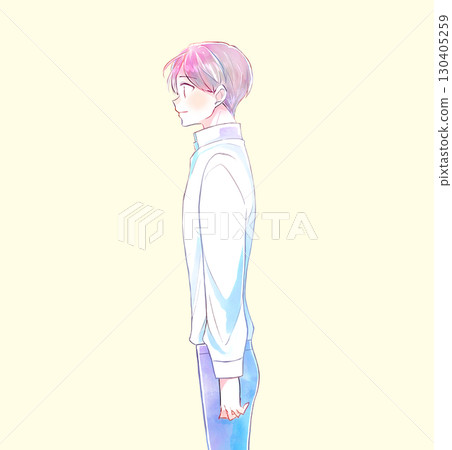 Calm man, side view, wind Calm man, side view, wind 130405259