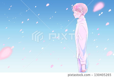 溫柔的男人，櫻花暴風雪，側面視圖 130405265