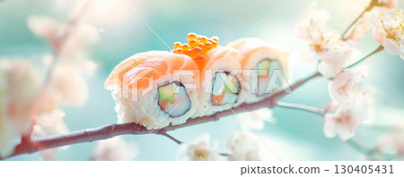 Sushi Roll with Ikura on Floral Branch Sushi Roll with Ikura on Floral Branch 130405431