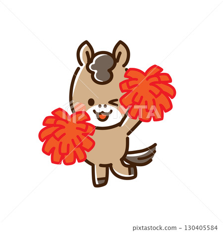 Smiling horse cheering with pom-poms 130405584