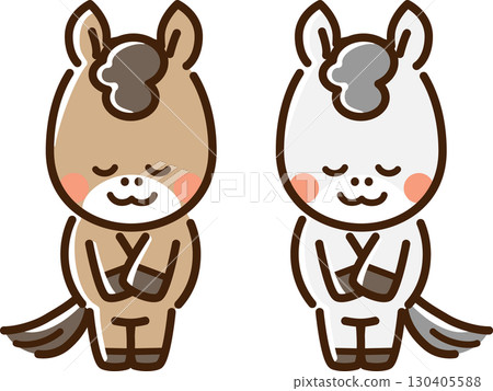 兩匹微笑著鞠躬的馬 130405588