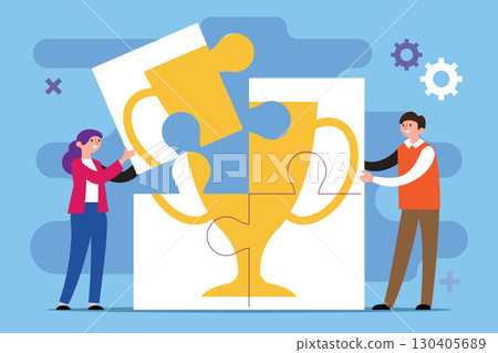 Teamwork Puzzle Building Success Trophy Vector Illustration Teamwork Puzzle Building Success Trophy Vector Illustration 130405689