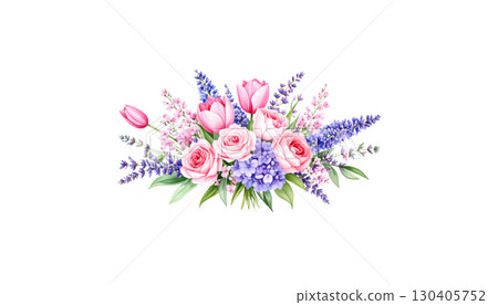 Beautiful pink spring flowers and green leaves blooming, isolated on white background. Beautiful pink spring flowers and green leaves blooming, isolated on white background. 130405752