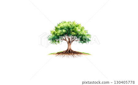 Light green tree growing in soil and grass isolated on white background Light green tree growing in soil and grass isolated on white background 130405778