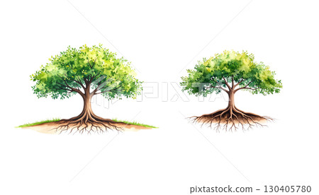 Light green tree growing in soil and grass isolated on white background Light green tree growing in soil and grass isolated on white background 130405780