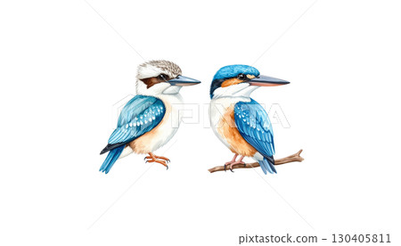 Purple roller with colorful feathers on branch isolated on white background. 130405811