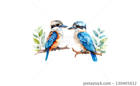 Purple roller with colorful feathers on branch isolated on white background. 130405812