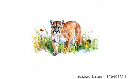 Cute little tiger on green grass isolated on white background Cute little tiger on green grass isolated on white background 130405824