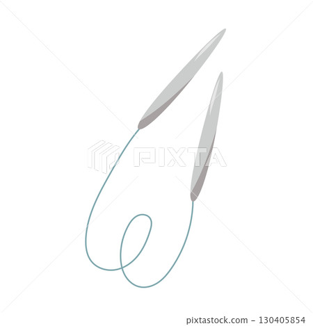 Knitting needles with buckle loop for handmade crafts, sewing, weaving, textile, hobby. Flat vector illustration isolated on white background. 130405854