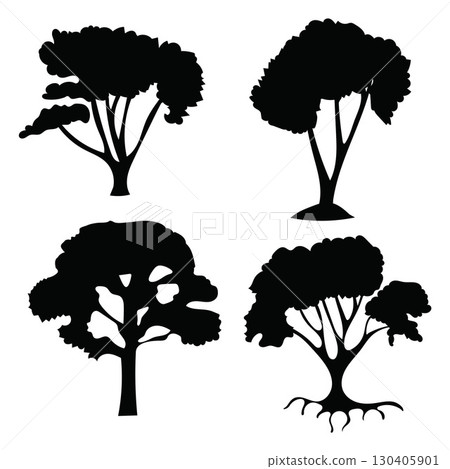 A set different detailed tree silhouettes.Nature vector illustration A set different detailed tree silhouettes.Nature vector illustration 130405901