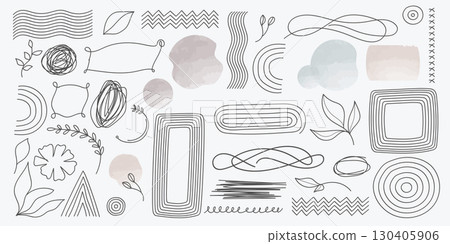 Nature elements for wall art minimal poster collection. Scandinavian abstract style hand drawn wall art decor. 130405906