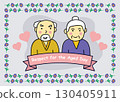 Kawaii style Respect for the Aged Day greeting with cute elderly couple.Vector illustration. 130405911