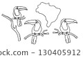 Hand drawn toucan birds and Brazil map outline. Vector illustration. 130405912