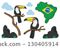 Colorful toucan birds and Brazil map with flag.Vector illustration. 130405914