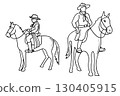 Hand-drawn doodle of a person on a horse, a coloring page for Brazilian culture.Vector illustration. 130405915