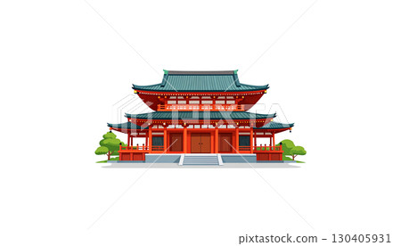 Traditional Chinese temple architecture isolated on white background. 130405931