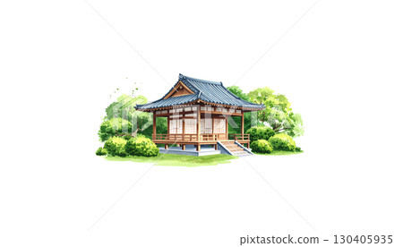 Traditional Chinese temple architecture isolated on white background. 130405935