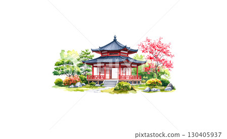 Traditional Chinese temple architecture isolated on white background. Traditional Chinese temple architecture isolated on white background. 130405937