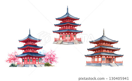 Traditional Chinese temple architecture isolated on white background. Traditional Chinese temple architecture isolated on white background. 130405941