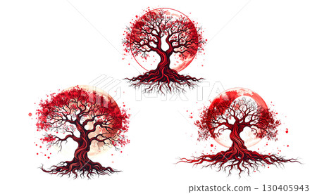 Beautiful red Christmas tree with flowers isolated on white 130405943