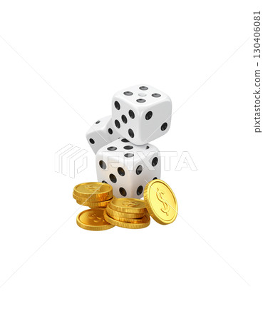 Golden and red and white dice, casino dice isolated on white background for game of luck and fortune. 130406081