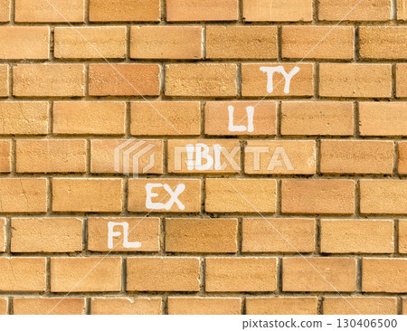 Flexibility symbol. Concept word Flexibility on beautiful brown bricks. Beautiful brown brick wall background. Business flexibility concept. Copy space. Flexibility symbol. Concept word Flexibility on beautiful brown bricks. Beautiful brown brick wall background. Business flexibility concept. Copy space. 130406500