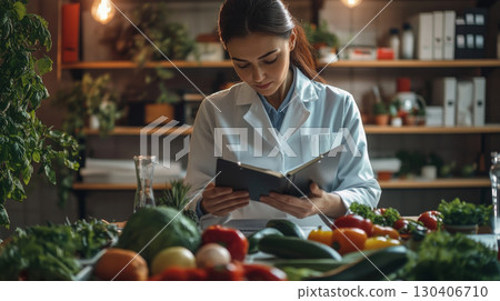 Food Scientist Analyzing Fresh Organic Produce in Lab Food Scientist Analyzing Fresh Organic Produce in Lab 130406710