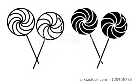 Line icon. Striped lollipop, a children treat at a circus fair. Simple black and white vector isolated on white background 130406786