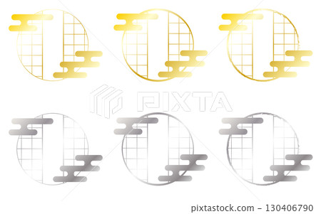Japanese-style cloud-patterned shoji screen frame. Gold and silver set. (Japanese-style window frame) 130406790