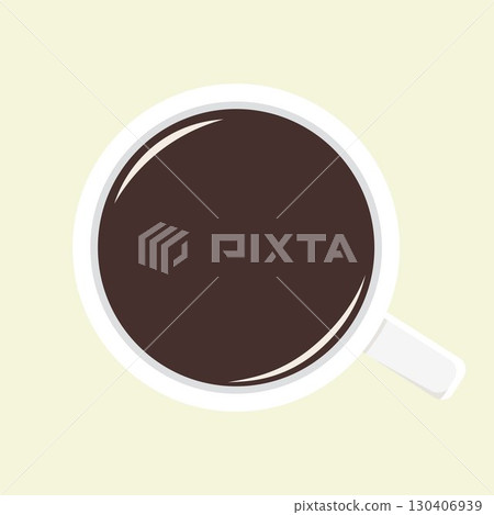 Coffee cup overhead illustration, simple circle frame, dark brown, black chocolate color, vector png transparent 130406939