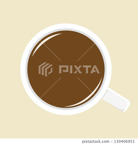 Coffee cup aerial view illustration, simple circle frame, brown, vector png transparent background 130406951