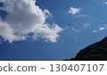 Bird flying over mountain forest under blue sky and white clouds 130407107