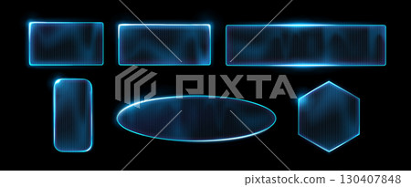 Ribbed glass frames with glossy neon blue glow 130407848