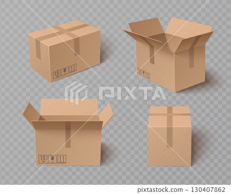 Cardboard box packages with top open flaps 130407862