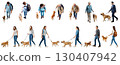 Collection of clippings of people with dogs, transparent background (men, women, elderly) 130407942
