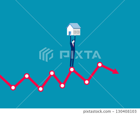 Mortgages. Businessman carrying a house on graph 130408103