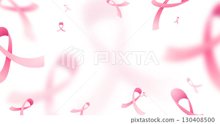 Breast cancer awareness month vector banner background. Blur and focus pink ribbons on light backdrop 130408500