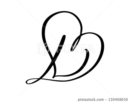 Calligraphy hand drawn vector love letter D. Vintage heart monogram. Script capital font logo. Handwritten brush style. element Valentine flourish. sign for page decoration design illustration Calligraphy hand drawn vector love letter D. Vintage heart monogram. Script capital font logo. Handwritten brush style. element Valentine flourish. sign for page decoration design illustration 130408630