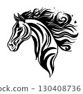 Horse Head Silhouette, Horse Head sketch hand drawn . Engraving. Etch. Symbol of 2026, 2038. Chineese new year horoscope astrology 130408736