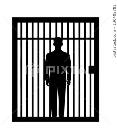 Vector isolated illustration of a silhouette of a man behind bars 130408783