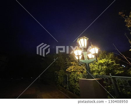 Kinugawa Onsen's main area: Fureai Bridge at night 130408950