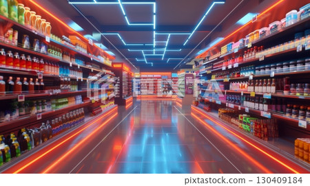 Smart shelves, IoTenabled inventory management, 3D illustration, advanced retail concept, copy space for text, sharp focus and clear light , high clarity , super detail 130409184