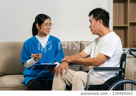 Concerned senior old patient, patient talks with healthcare professional. Concerned senior old patient, patient talks with healthcare professional. 130409261