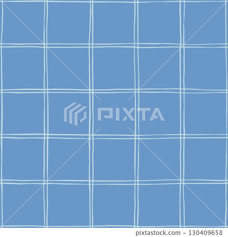 Minimal seamless check pattern with hand drawn thin double white stripes on light blue background for versatile home and wardrobe essentials 130409658