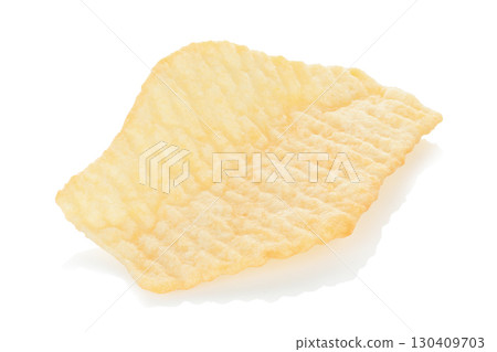 Single potato chip isolated on transparent background in full focus. Crispy salted snack food for fast food and junk food advertising, restaurant menu and design template. Full focus photo Single potato chip isolated on transparent background in full focus. Crispy salted snack food for fast food and junk food advertising, restaurant menu and design template. Full focus photo 130409703